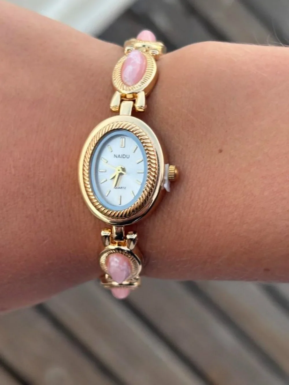 Gold Pink Stone Accented Dial Watch Preppy Y2K OS